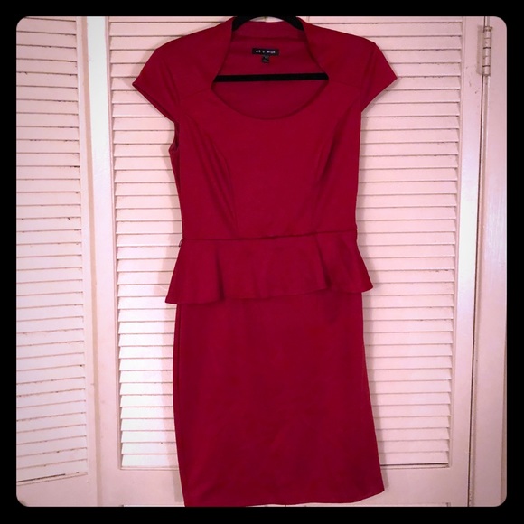 {As u wish}Hot red cap sleeve peplum bodycon dress - Picture 7 of 8